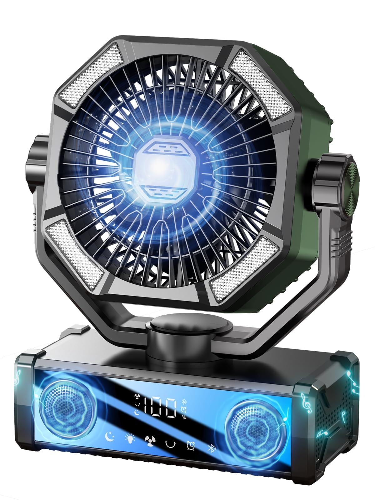 

SUKITEN Outdoor Fan for Camping Industry First with Rechargeable DC 5 Wind Speed Quiet Oscillating Left and Powerful Cordless Rechargeable Music