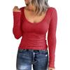 Women's Autumn And Winter Slim Bottom T-shirt Fashion Casual Solid Color U Neck Pullover Long Sleeve Top