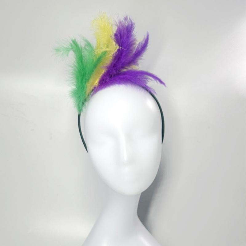 3Pcs Mardi Gras Costume Tricolor Eyemask Neckerchief Feathers Headband for Event and Party Favors Carnival Party Supply