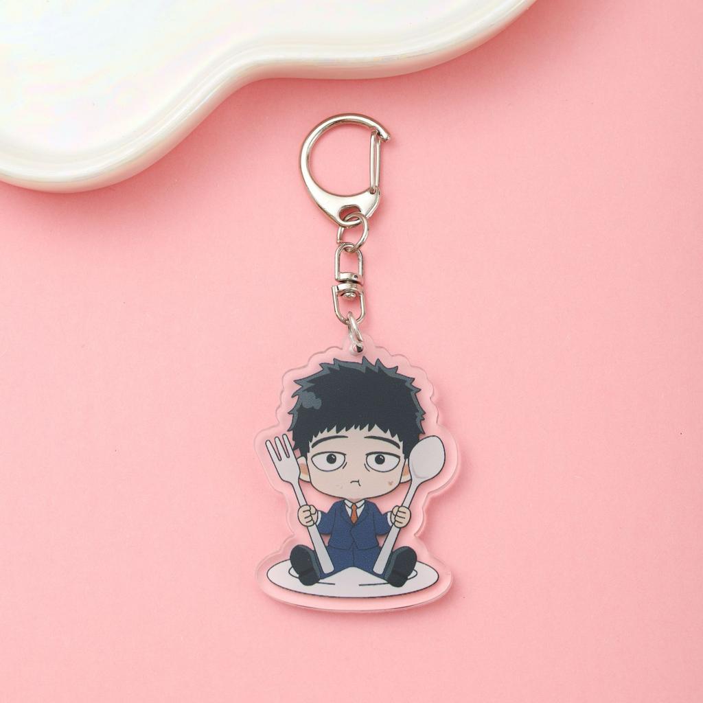 1/8Pcs Anime Figures Mob Psycho 100 Acrylic Keychain Cute Backpack Pendant Funny Bag Charms Accessories Decoration Holiday Gifts