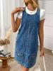 European-American Retro Denim Overall Skirt for Women - Summer Petite Zipper Design Dress