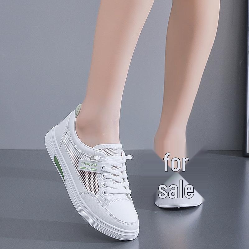 2025 Summer Women's Mesh Breathable Casual Sneakers - Korean Style, Non-slip, Fashionable Soft Sole, White.