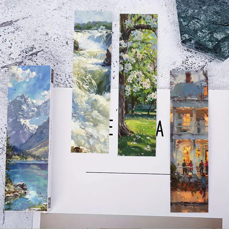 30 STÜCKE Ölgemälde Landschaft Lesezeichen Zimmer Laptop Hintergrund Wanddeko Gepäck Ästhetische Dekorationen Kunst Bildkarte Lesezeichen
