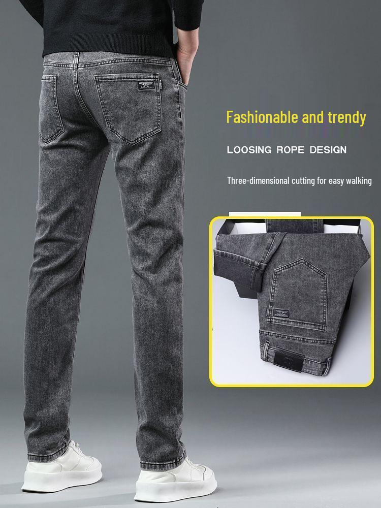 2024 Grey Slim Straight Men's Stretch Jeans - Trendy Spring/Autumn Casual Pants