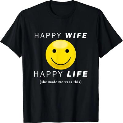 Mens Happy Wife Happy Life Married Couple Husband Funny Saying T-Shirt