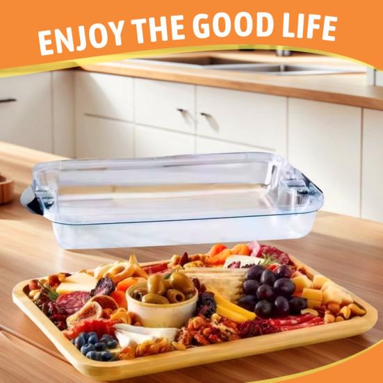 Bamboo Serving Tray with Lid 6-Compartment Party Platter for Cheese Fruits Multifunctional Charcuterie Board for Kitchen Cooking Family Party Gift