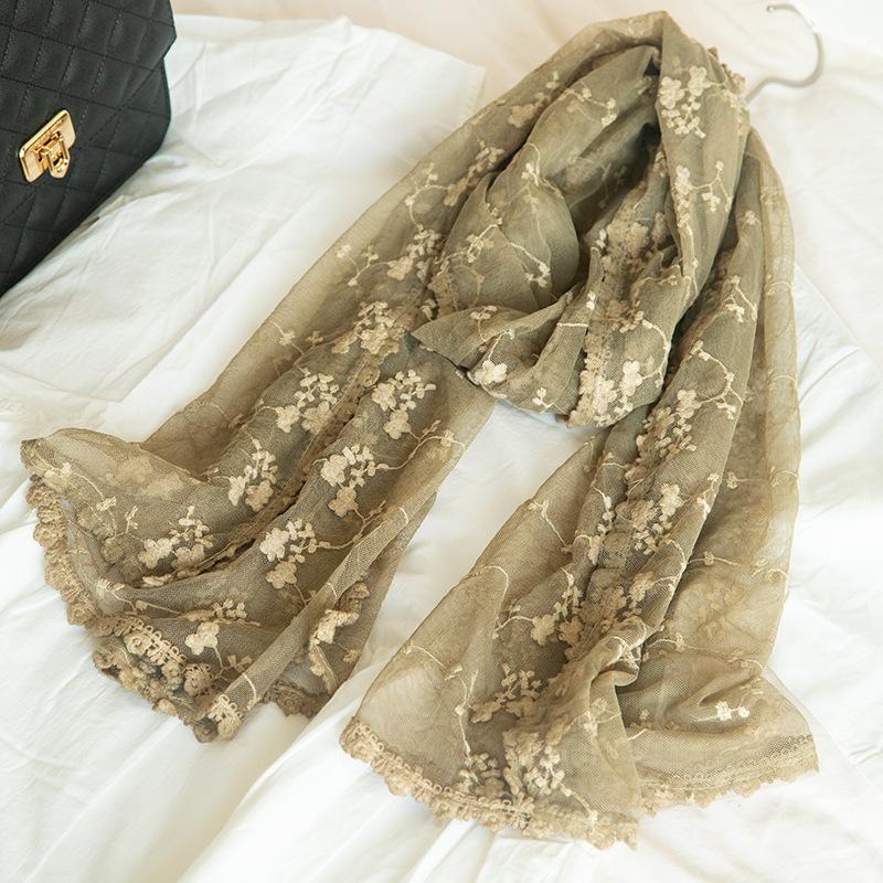 New Lace Long Scarf Embroidered Enlarged Thin Scarf Fashionable Artistic Retro Shawl