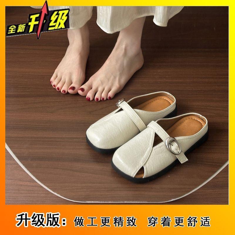 2025 new square head bag head half slippers women's summer wear with skirt single shoes French flat sandals