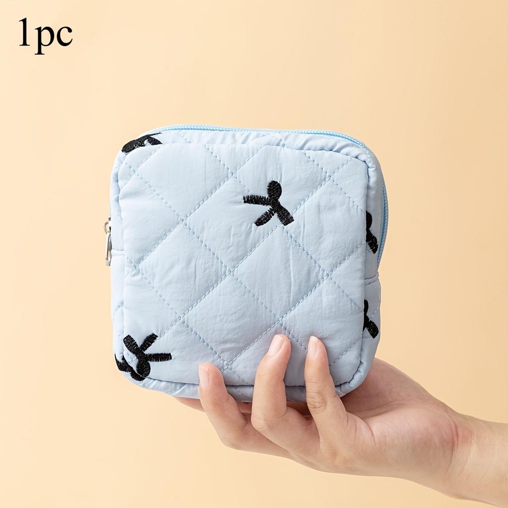 Bow Pattern Sanitary Pad Storage Bag Fabric Pouch Portable Feminine Organizer for Purse Travel Bathroom Cosmetic Bag for Women