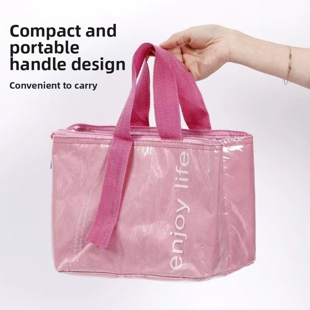 Solid Color Insulated Lunch Bag Large Capacity Thermal Picnic Bag Lunch Handbag Picnic