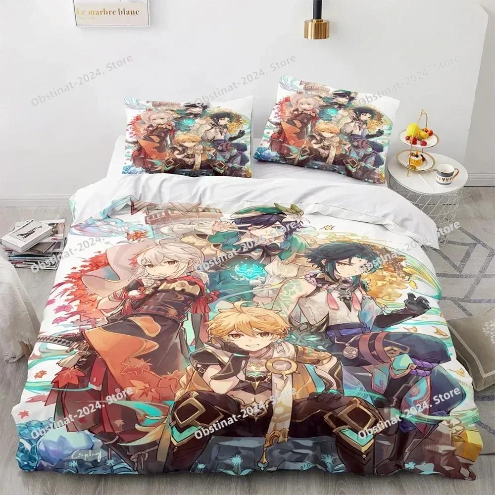 Game Genshin Impact Bedding Set Printed Bed Set With Pillowcase Duvet Cover Soft Single Double Queen Super King Size Kids Adult