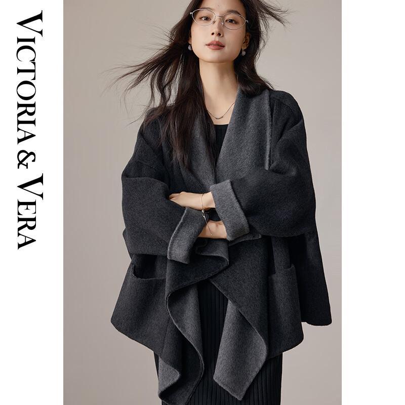 

VICTORIA&VERA Women s Color-Block Lapel Wool Blend Mid-Length Coat XL