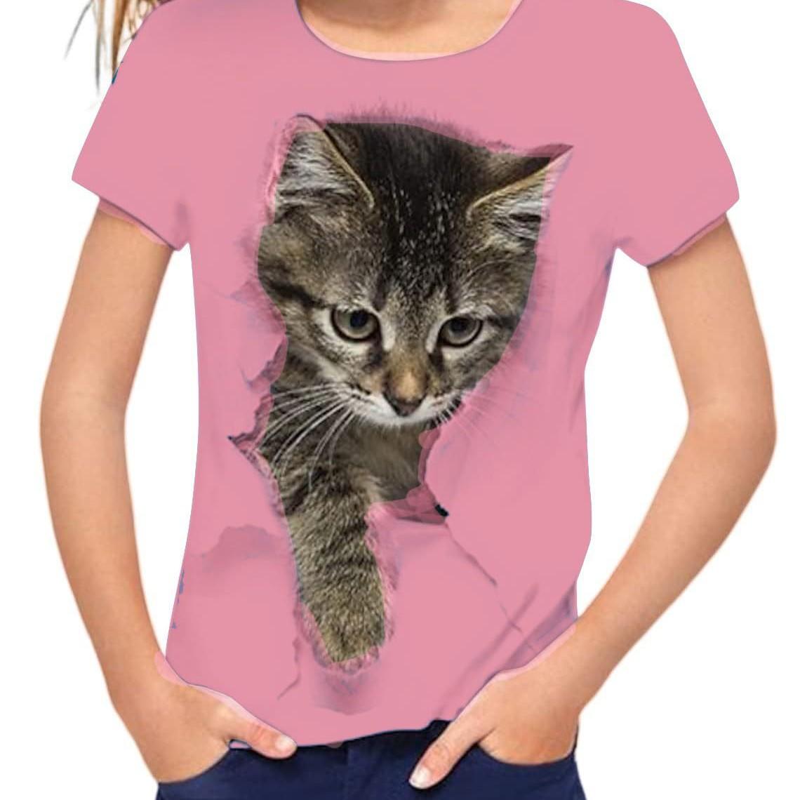 

Kids T-shirts Summer Children s Clothing Flower Digital Print Girls Round Neck Short Sleeved T-shirt 170 розовый