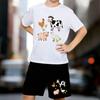Boys 2 Piece Farm Animal Themed Printed Outfit, Short Sleeve T-Shirt and Shorts Set for Kids Age 5-14,White Sporty Casual Summer Clothes