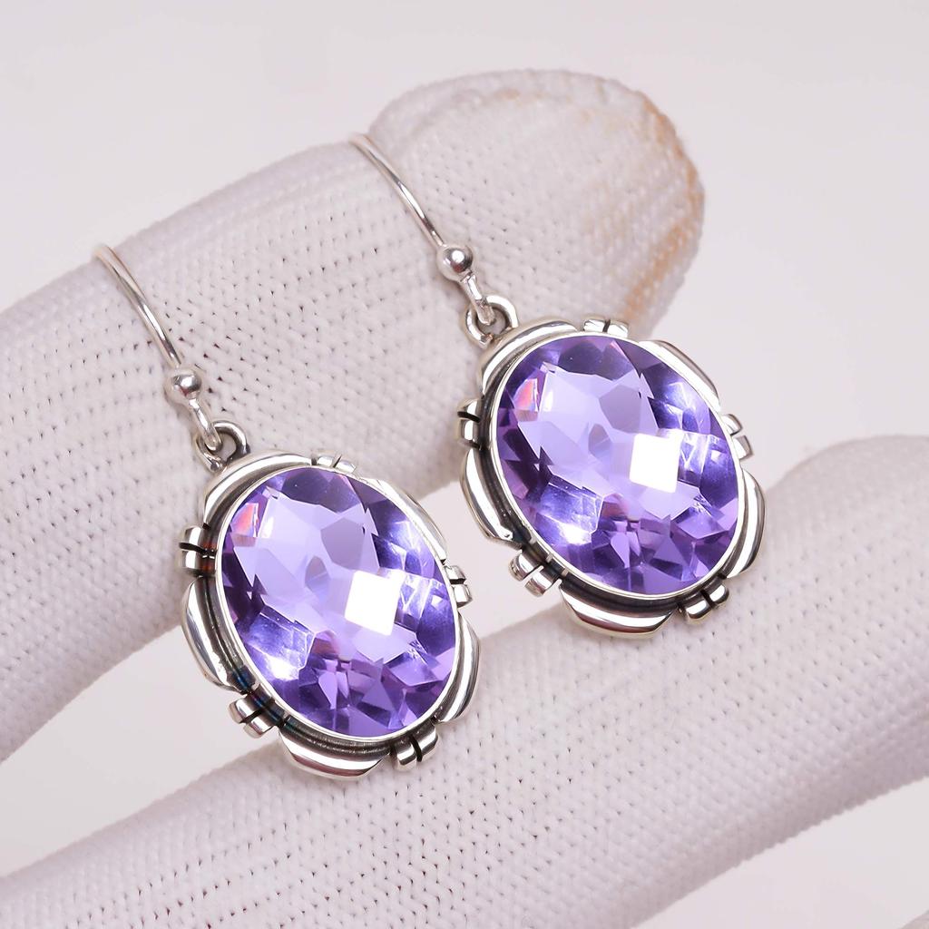 Boucle d'oreille Alexandrite à changement de couleur Argent Sterling 925 V423, Boucle d'oreille Violet & Rose, Boucle d'oreille Ovale, Cadeau Saint-Valentin, Cadeau Pour Elle, Cadeau d'Anniversaire, H