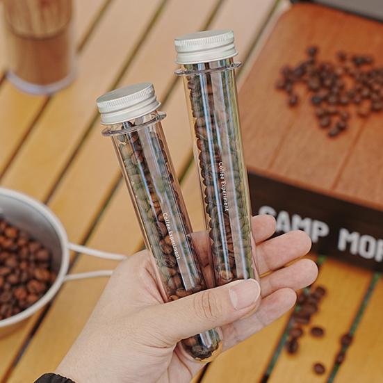 Tube de Stockage de Grains de Café Dose Unique 60ML PET Transparent Récipient Bouteille pour Grains de Café Espresso Fiole de Dosage Récipient Tasse Capsule Bocal avec Couvercle