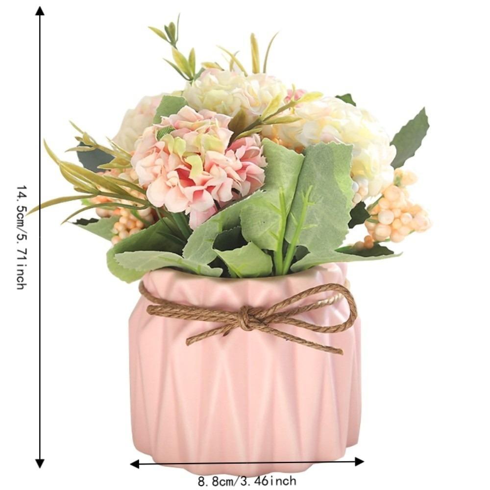Silk Flower Fabric Flower Ceramic Pot Tabletop Ornament 5.71in Potted Flower Hydrangea Styled Potted Desktop Decor