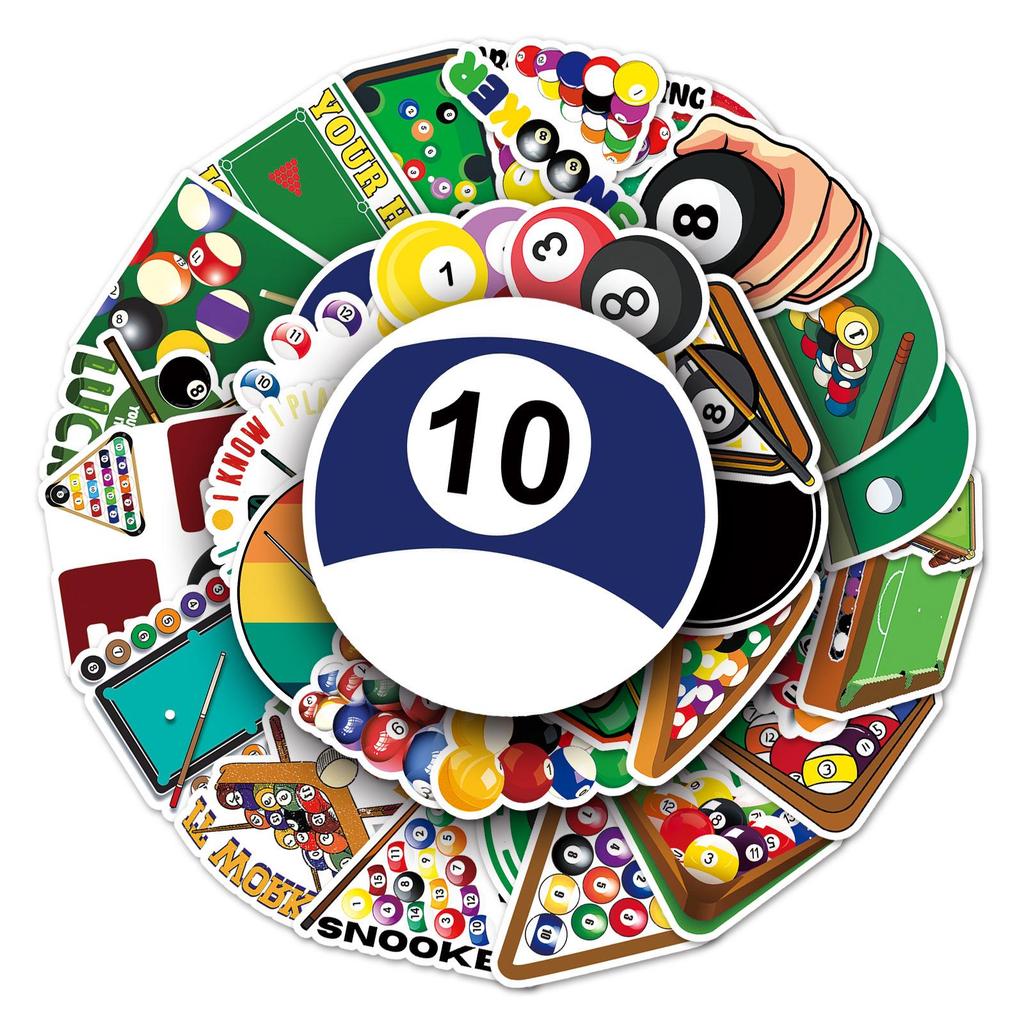50pcs Waterproof Billiards & Sports Graffiti Stickers for Skateboards, Phone Cases, and Luggage.
