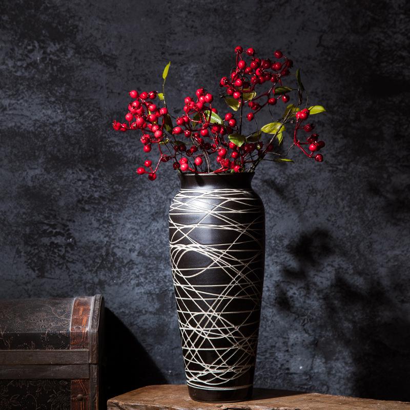 Modern Minimalist Chinese Pottery Vase for Floor Standing Dried Flower Arrangements