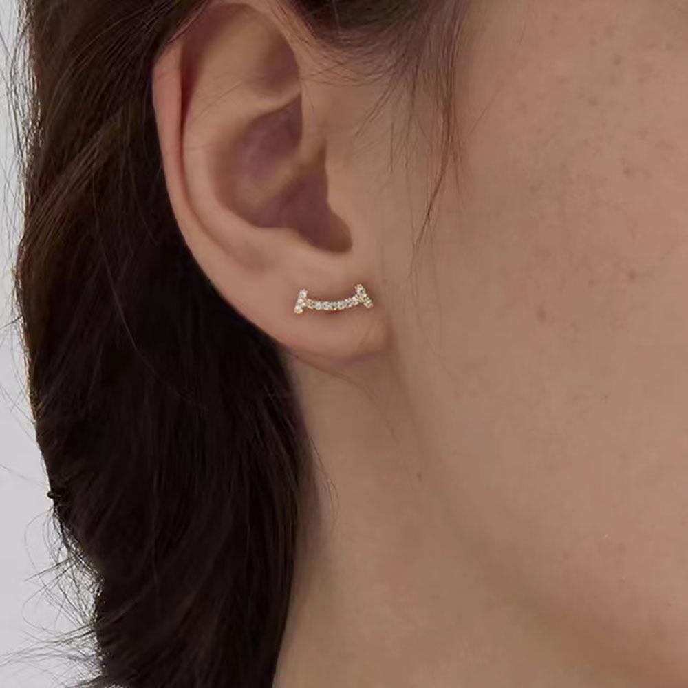 Simple Full Diamond Smile Earrings Fashionable Versatile Titanium Steel Stud Earrings Female Simple Style