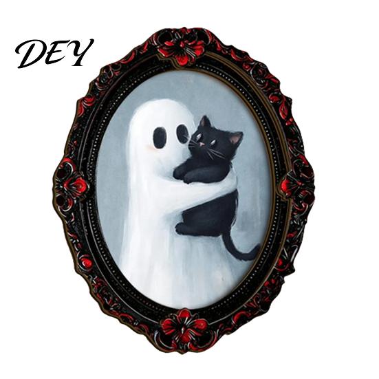 Halloween Collectible Magnets Dark Style Refrigerator Magnet, Retro Gothic Oval Photo Party Supplies Frame Decorative Magnetic Sticker for Metal