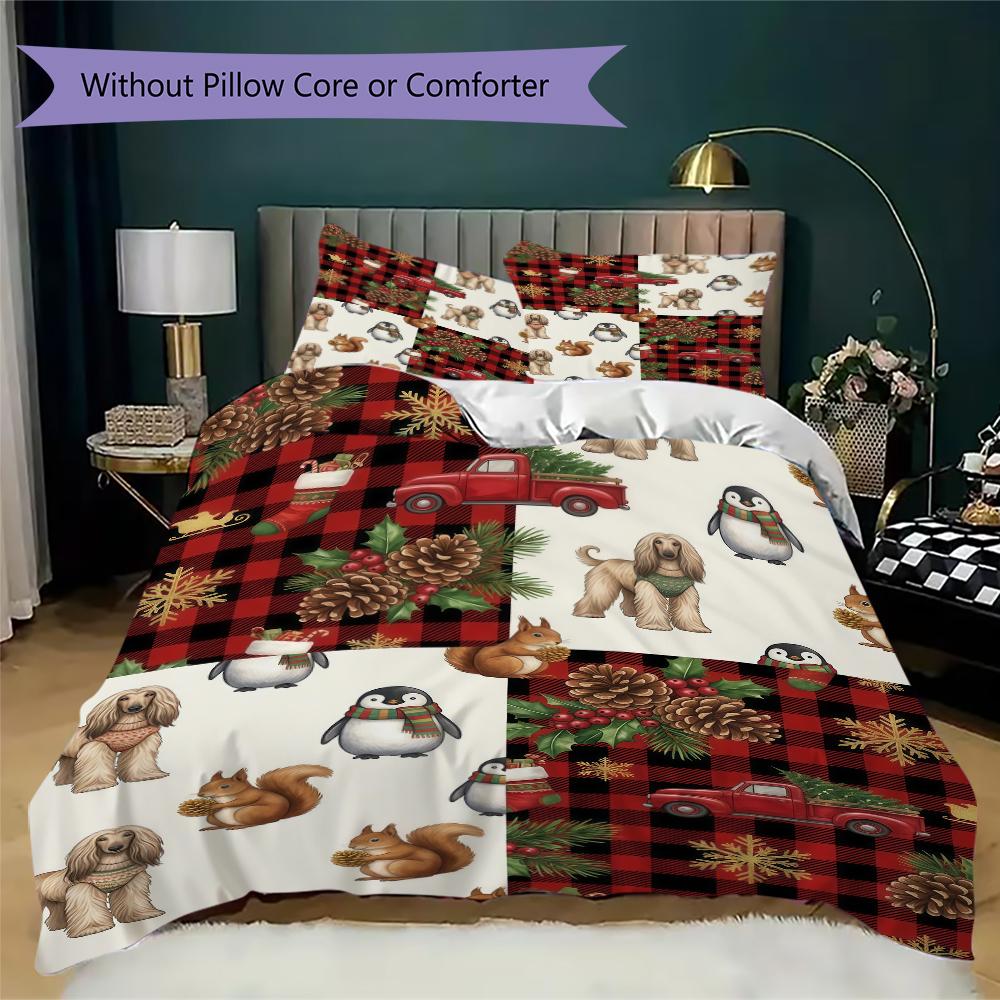 Deer Festive Scene Pattern Bedding Uilt Set Uilt Cover Pillowcase Home Decoration Birthday Gift (1 * Duvet Cover + 2 * Pillowcase Without core)_XIA