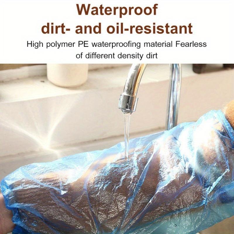 100 Pcs Protective Waterproof Disposable Plastic Arm Sleeves Covers Oversleeves Oil-Proof with Elastic Wrist Kitchen Restaurant