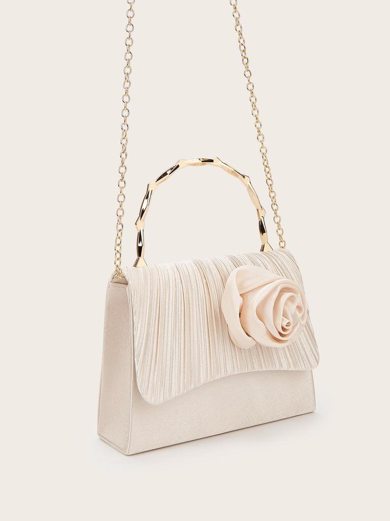 Goldfarbener Bambusgriff Plissierte Satin-Abendtasche mit Blumendesign