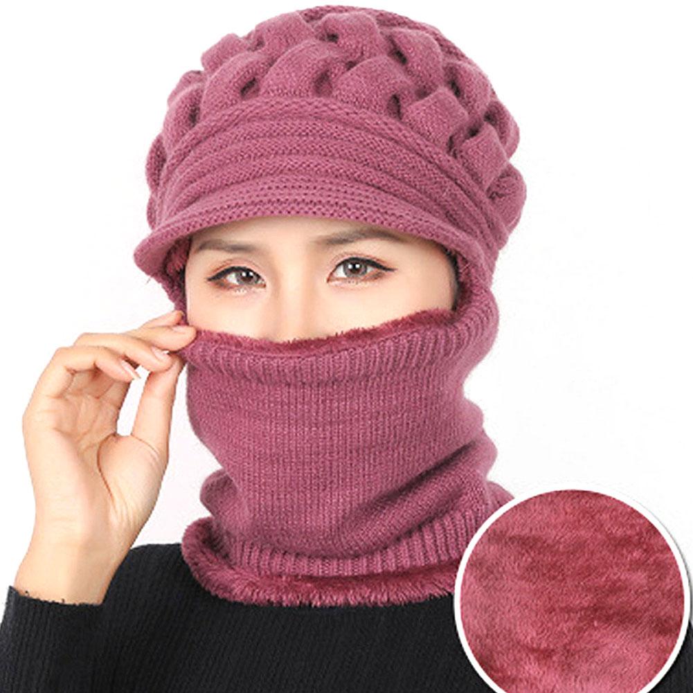 Women Winter Windproof Beanies Scarf Cap Cycling Outdoor Warm Woolen Thickening Velvet Hat