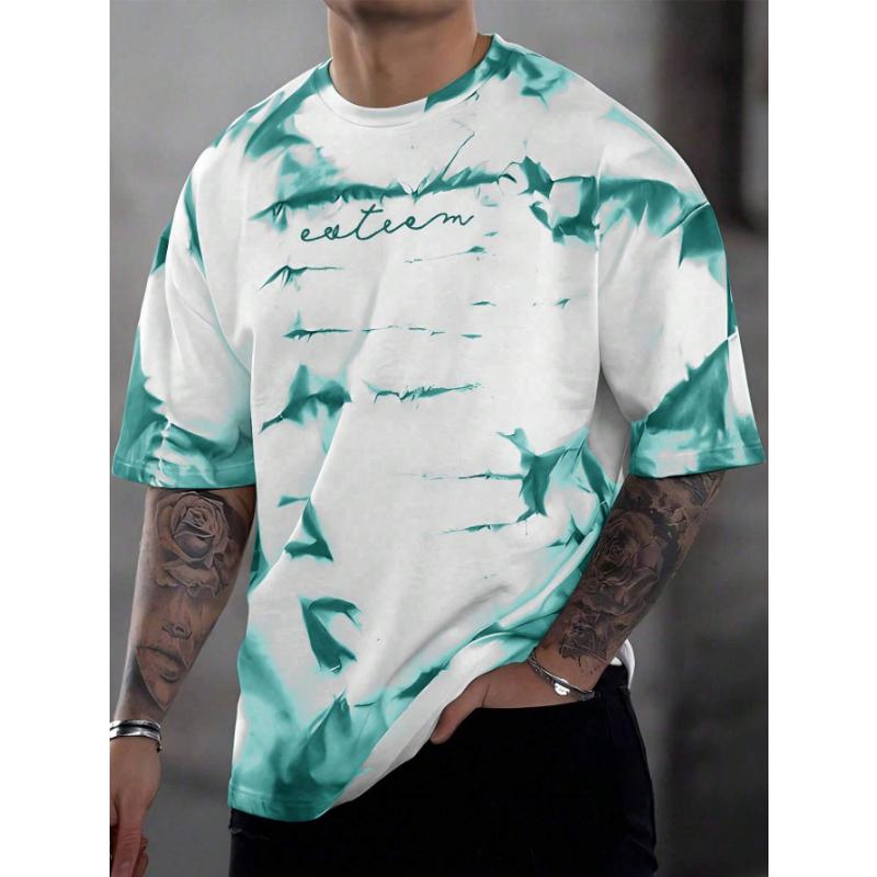 Trend Tie-Dye Letters Graphic T Shirt Man Fashion Summer Short Sleeve White 3D Printed T-shirts Casual Streetwear Oversized Tees