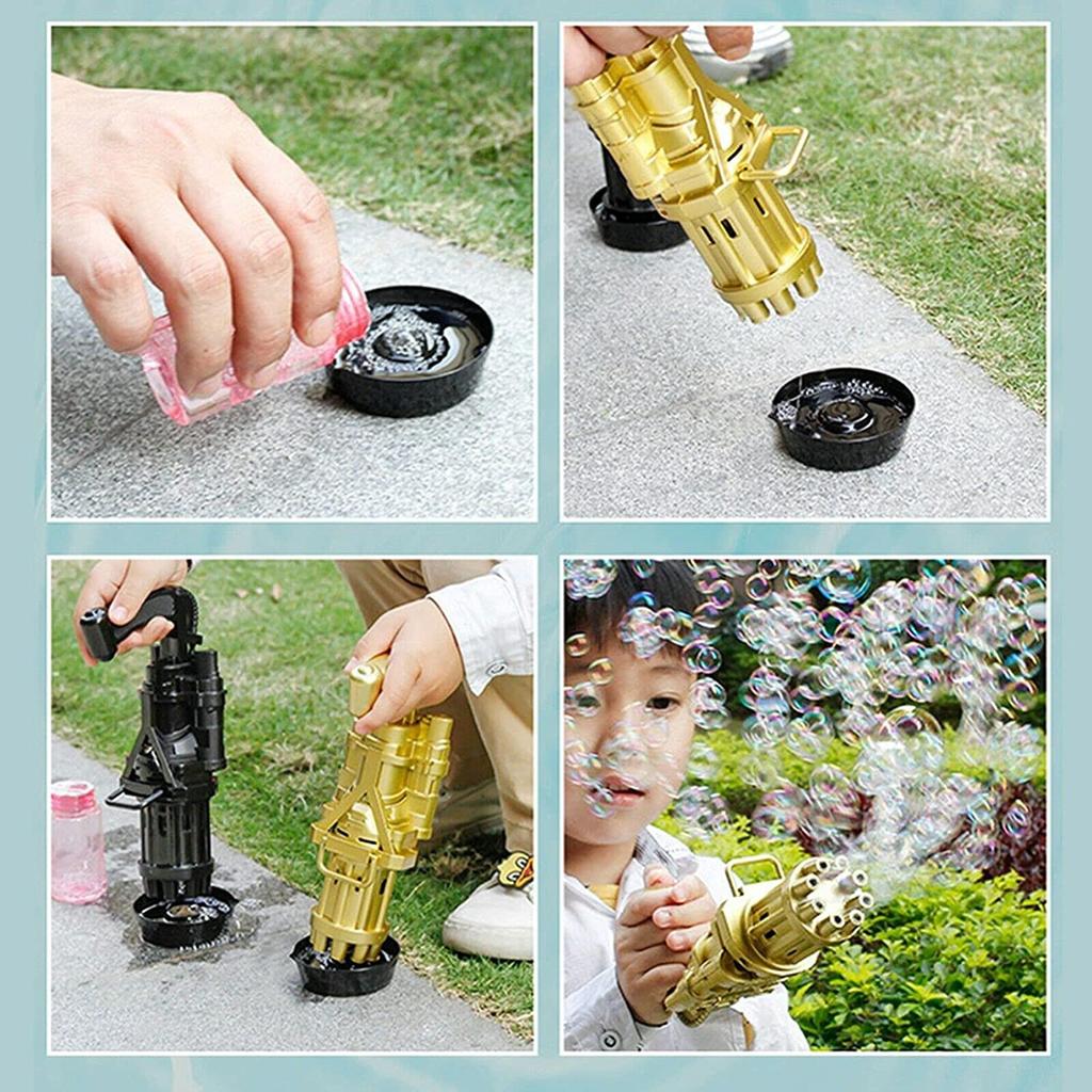 Electric Gatling Bubble Machine Bubble Maker Safe Summer Cooling Fan Outdoor for Kid,Eight Hole Huge Amount Automatic Bubble Maker Electric Bubble