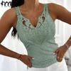 Camicette e camicie senza maniche con scollo a V, stampa tinta unita, moda casual estate primavera da donna