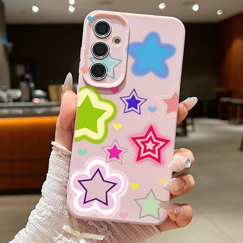 Blended Colorful Stars Pattern Case For Samsung Galaxy A57 A37 A17 A56 A36 A26 A16 A55 A35 A15 A54 A34 A14 5G Leather Texture Silicone Cover