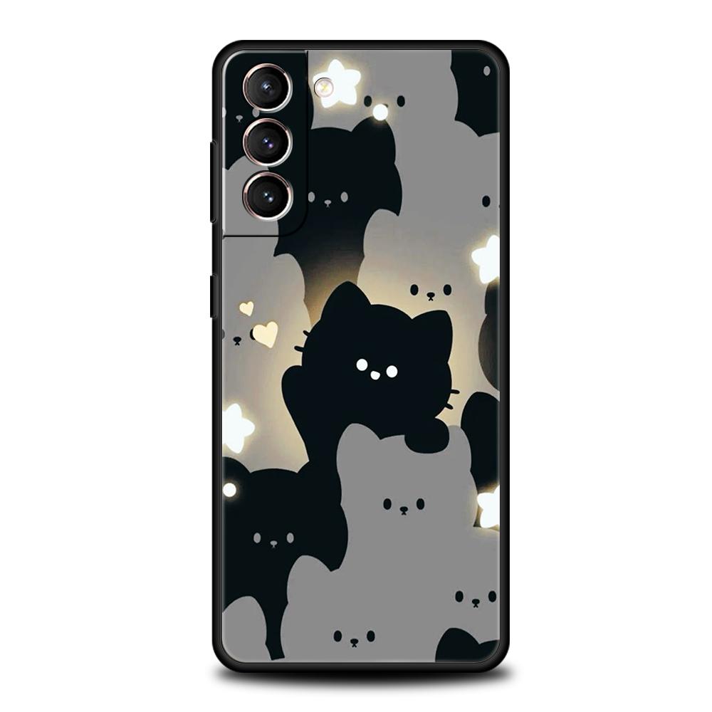Phone Case Cover for Samsung Galaxy S25 Edge S24 S23 S22 S20 S21 FE Ultra S10 Plus 5G Soft TPU Cute Black Cats Kawaii Creative