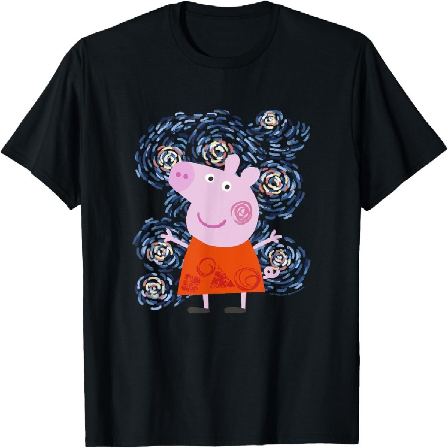 Футболка с артистичным портретом Пеппы Пиг в стиле «Звездная ночь» S