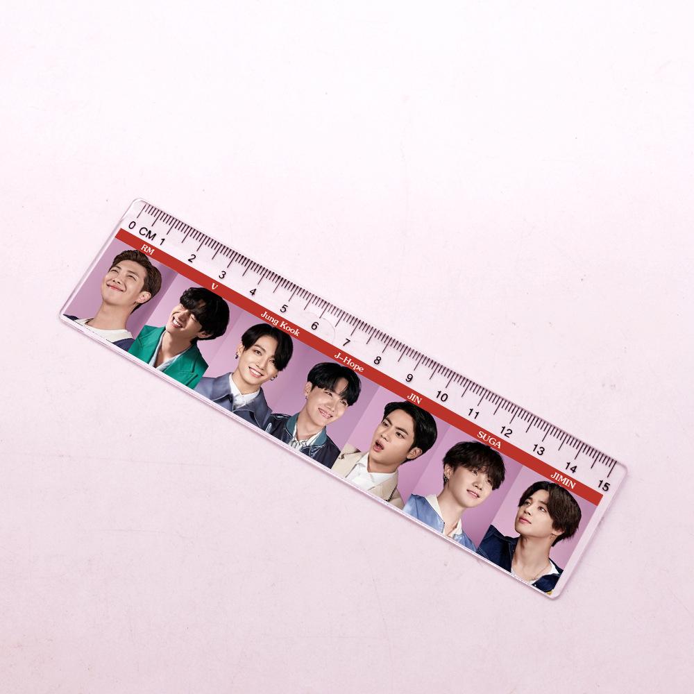 8pcs BTS Bangtan Boys Group Photo Acrylic Ruler, 15cm Clear Printed Straight Ruler, Kpop ARMY Fans School & Office Stationery