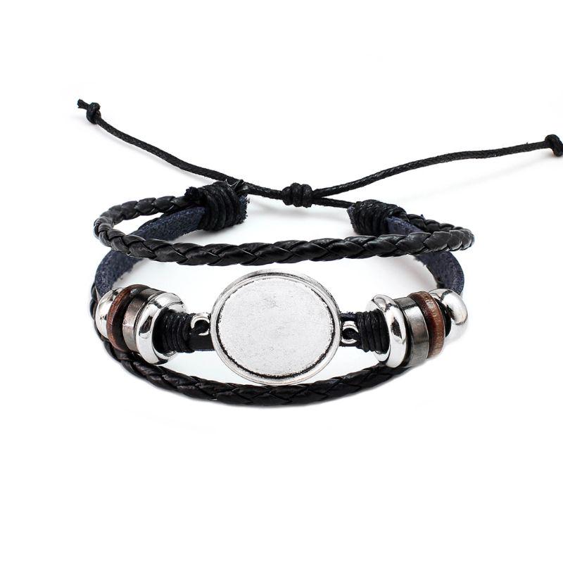 Bracciale a polsino in pelle antico Braccialetto Base vuota Adatta per foto rotonda da 20 mm Impostazione cabochon in vetro Vassoio con lunetta Fai da te Creazione di gioielli