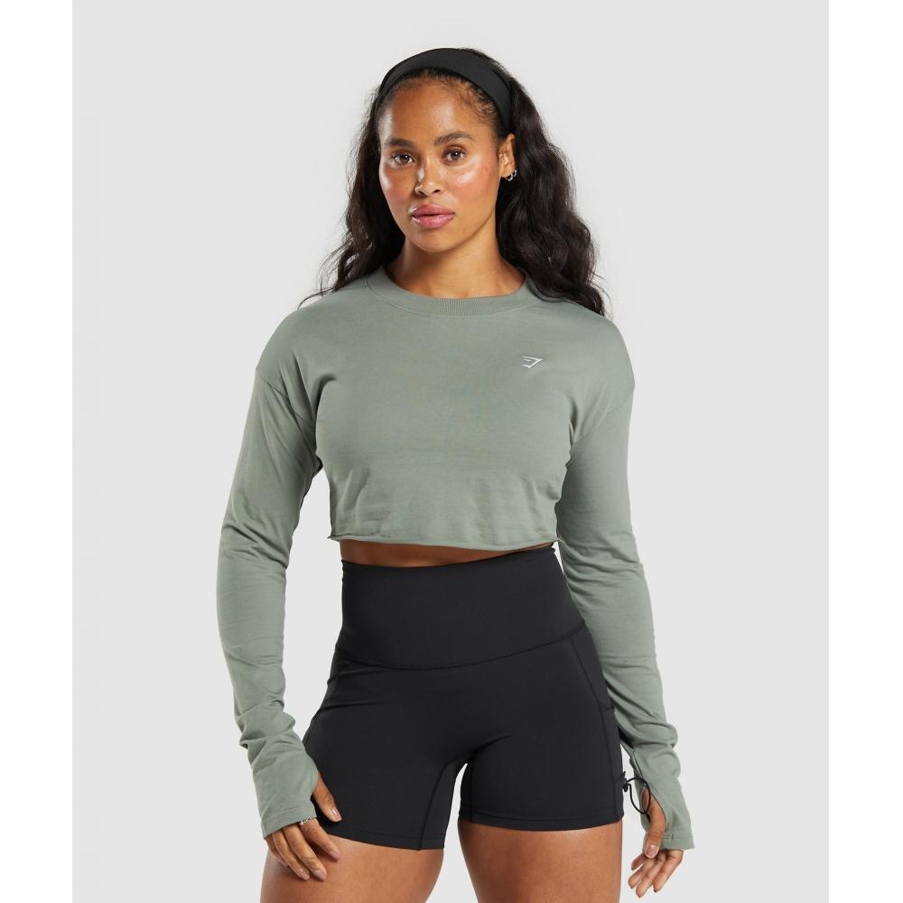 

Gymshark Lifting Long Sleeve Crop Top Unit Green B7a2o Ecjf XS