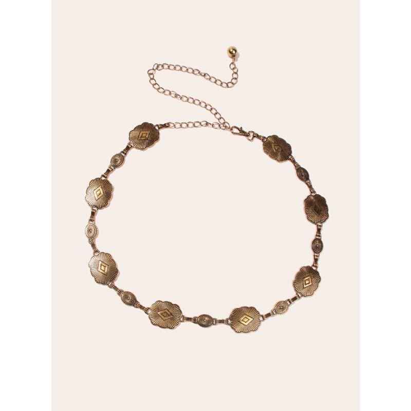 

High-end Light Luxury Style Retro Niche European and American National Style Waist Chain Rolling Pattern Metal Alloy Belt