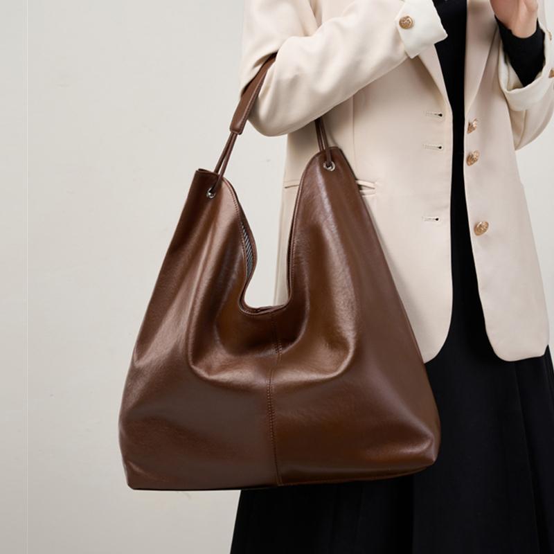 Burminsa Cowhide Genuine Leather Large Hobo Shoulder Bags For Women 2026 Luxury Designer Shopping Tote Big Work Ladies Handbags