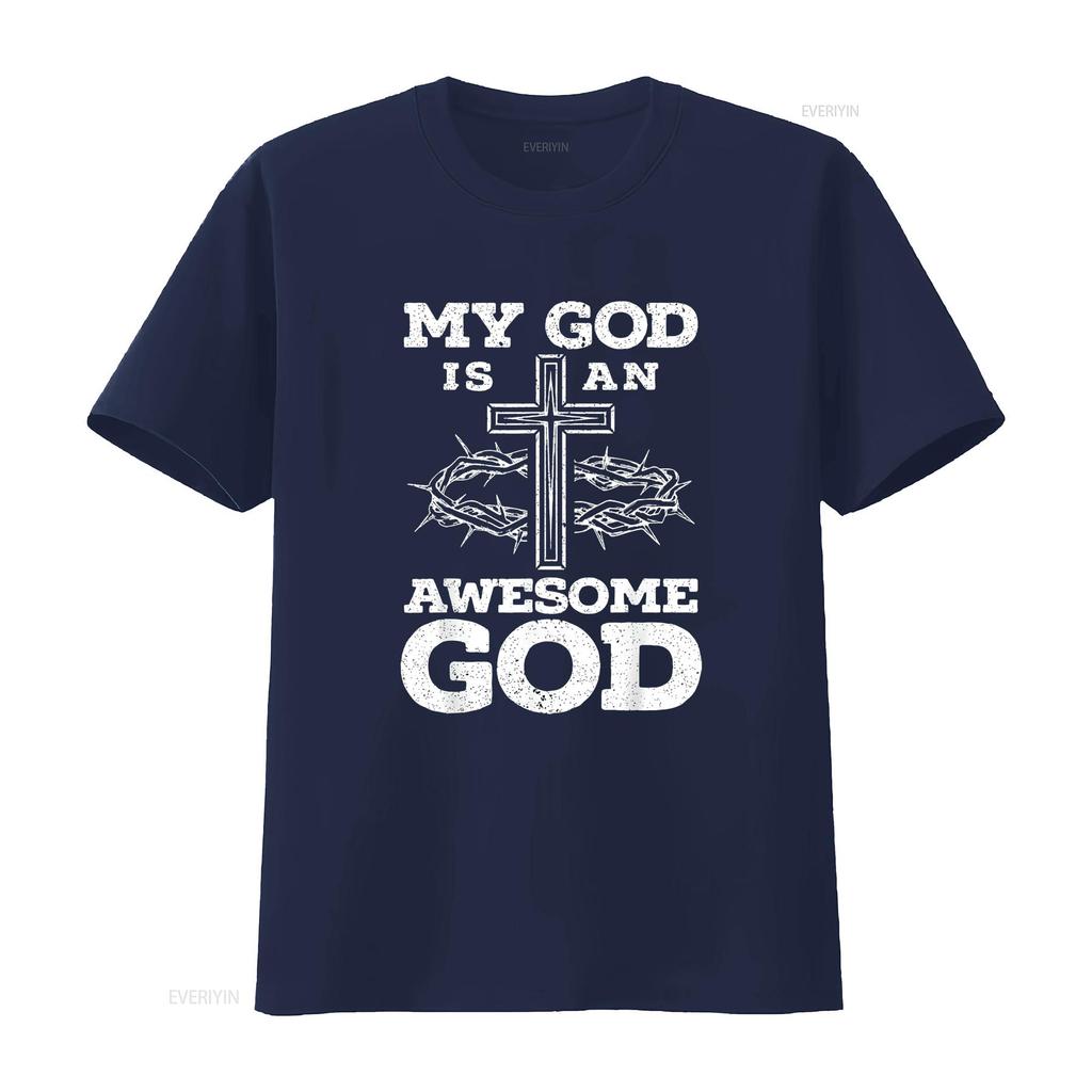 Womens My God Is An Awesome Christian Religious Jesus Christ T Shirt Black 2XL vintage Washed designer clothes Comfortable
