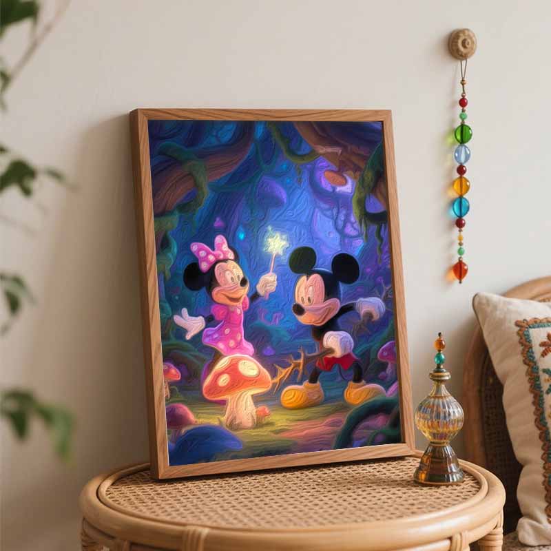 Disney digital oil painting art painting Minnie Mickey magic forest handmade diy home decorations