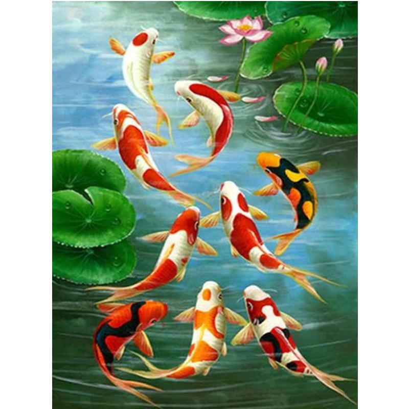 

5D DIY Алмазная картина Красочная Золотая рыбка Алмазная вышивка Набор для вышивки крестом Полный горный хрусталь Мозаика Домашний декор Square 20x30cm