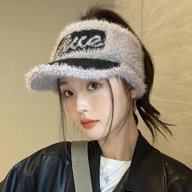 Plush Cold-proof Ear-protecting Open-top Hat for Warm Cycling Autumn and Winter Ponytail Baseball Cap New Thickened Knitted Cap