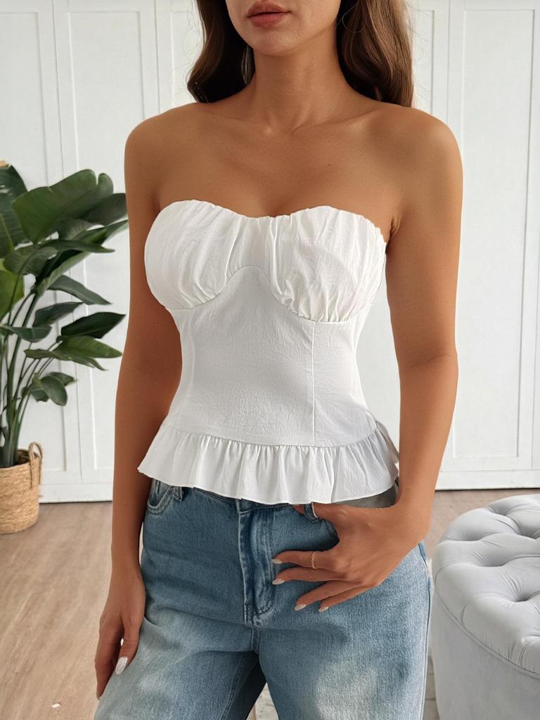 Di Yun Strapless Ruffle Tank Top - Women's Y2K Spring/Summer Fashion