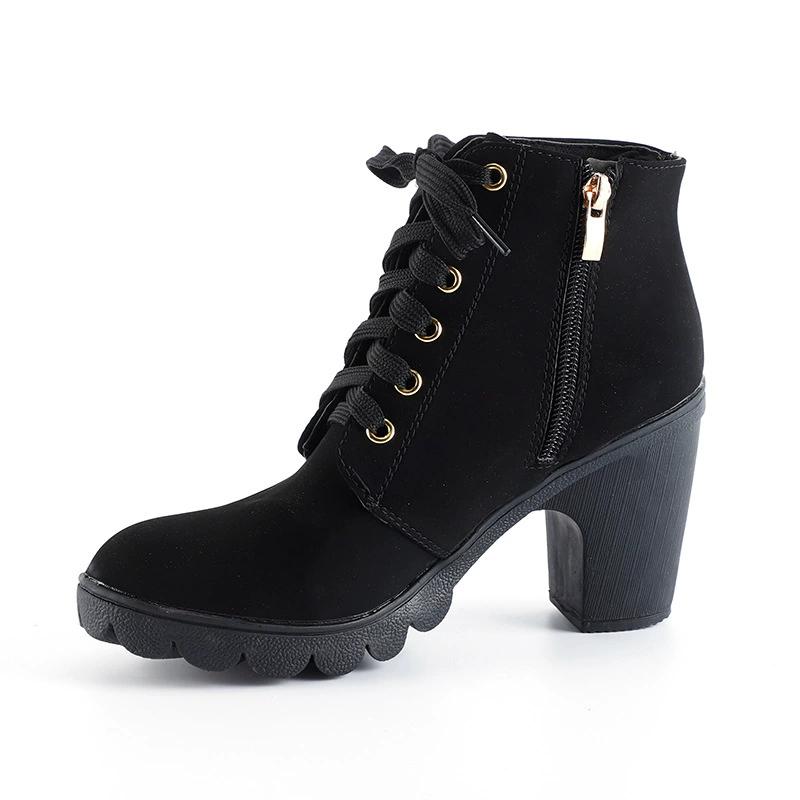 Spring Winter Women Pumps Boots High Quality Lace-up European Ladies Shoes PU High Heels Boots