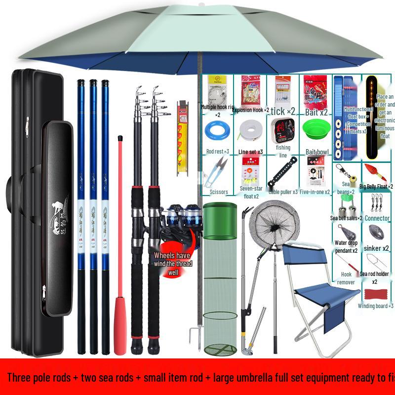 Complete Beginner Fishing Rod & Tackle Set with Ten Sea Fishing Accessories