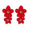 Double Layer Flower Dangle Earrings for Women Trendy Spray Paint Sweet Blooming Petal Drop Earrings White Blue Pink Red Zircon