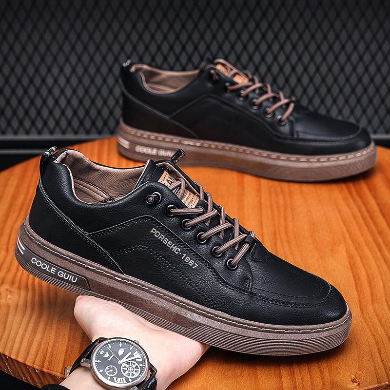 

Men s shoes 2025 spring new trend board shoes men s Korean version of sports and leisure shoes leather upper low-top shoes men s fashion 44 (male)