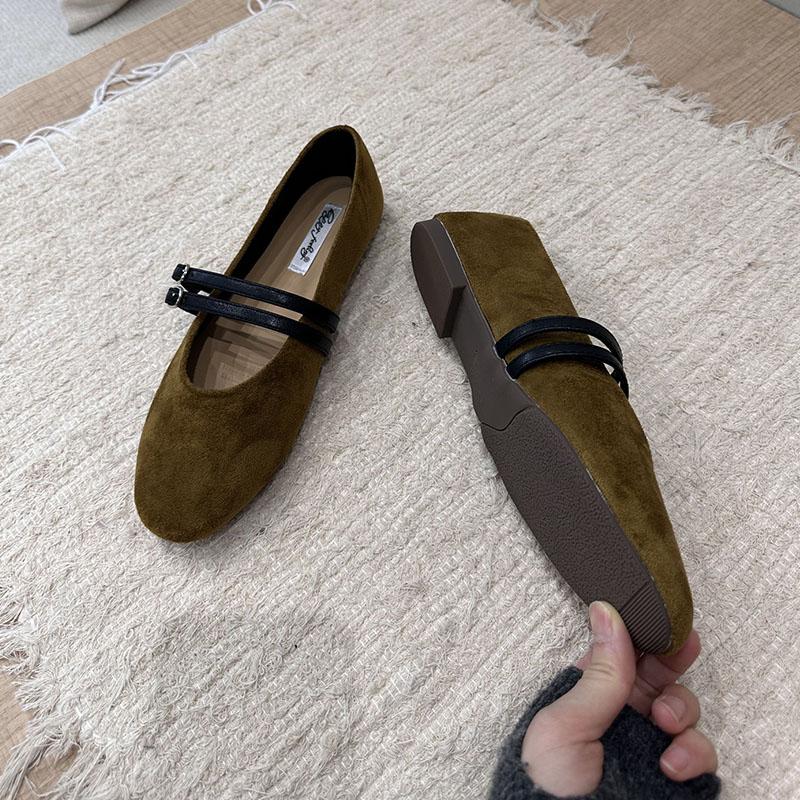 Fashion Fashion Buckle Strap Ladies Mary Janes Flats Shoes Round Toe Female Shallow Footwear Flock Women Ballet Flats Dance Shoes New